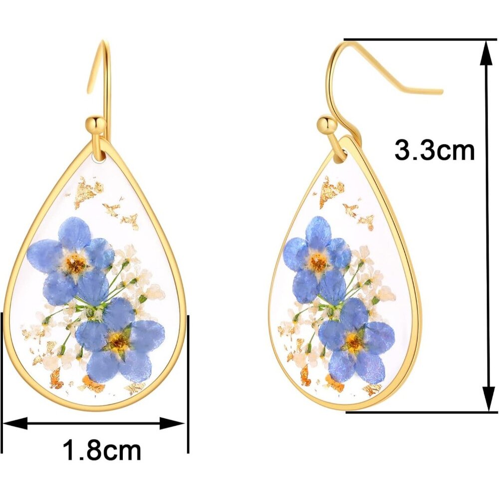 Women's Blue Forget-Me-Not and Queen Anne's Lace Pressed Wildflower Earrings - Picture 6 of 9